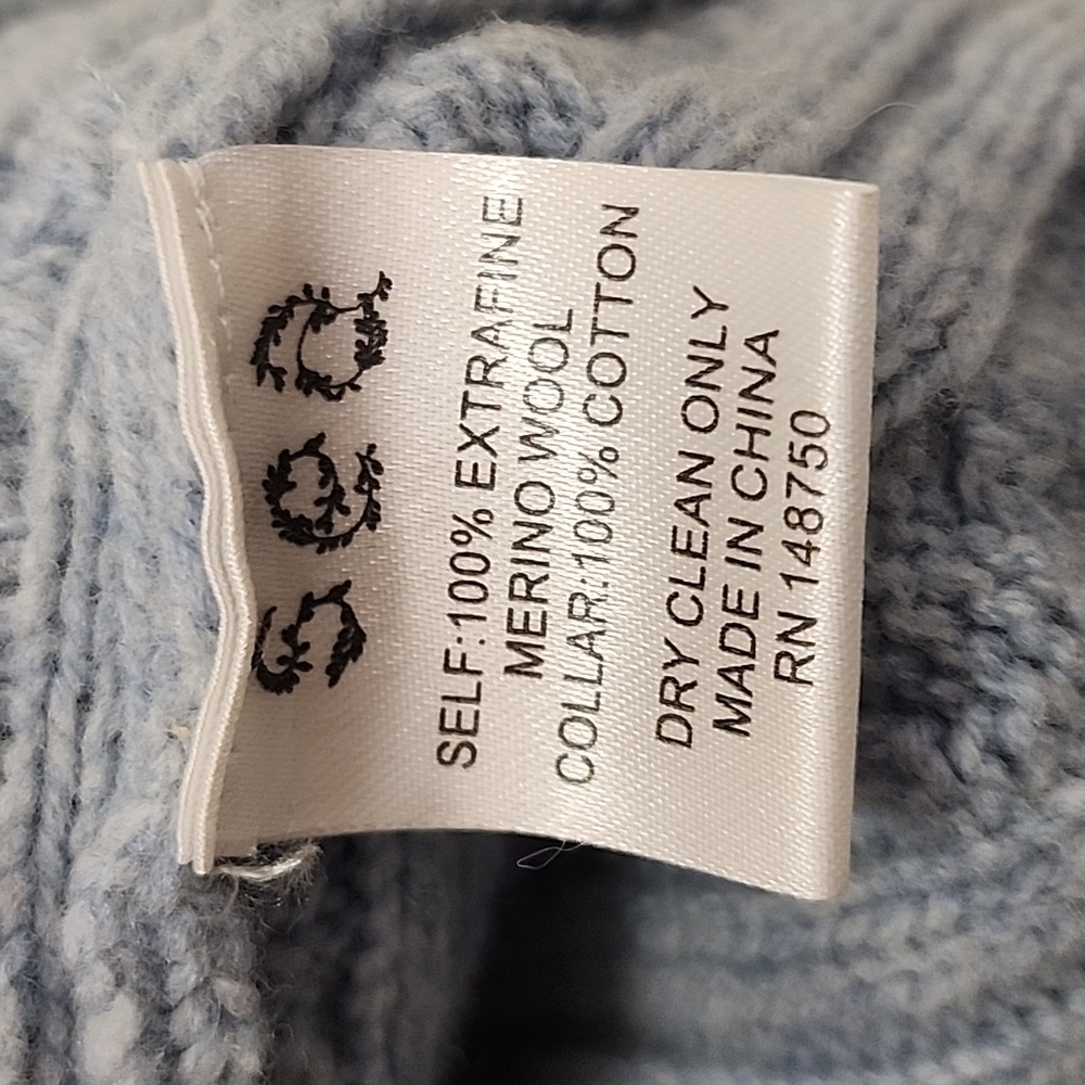 Sea NY Melanie cable-knit cropped cardigan light blue wool Broderie Collar XS - Picture 16 of 16